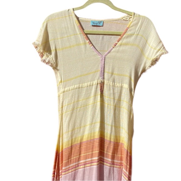 Latarte Sunset Hued Maxi Dress with Raw edged Uneven Hemline - Picture 2 of 7